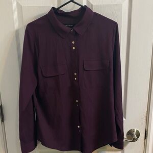 Ivanka Trump Burgundy Button Up Blouse Shirt Women’s Size Large Office Winter